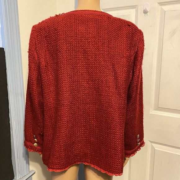 Joan Rivers Women Jacket 20W Red Tweed Gold Buttons Mature Career Church Holiday - Picture 9 of 10
